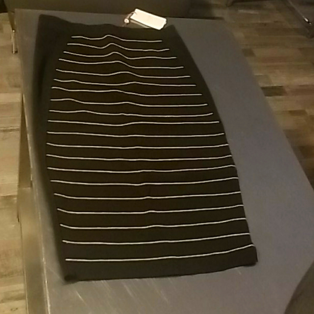 Ted Baker Black with Gold Stripes Midi Skirt